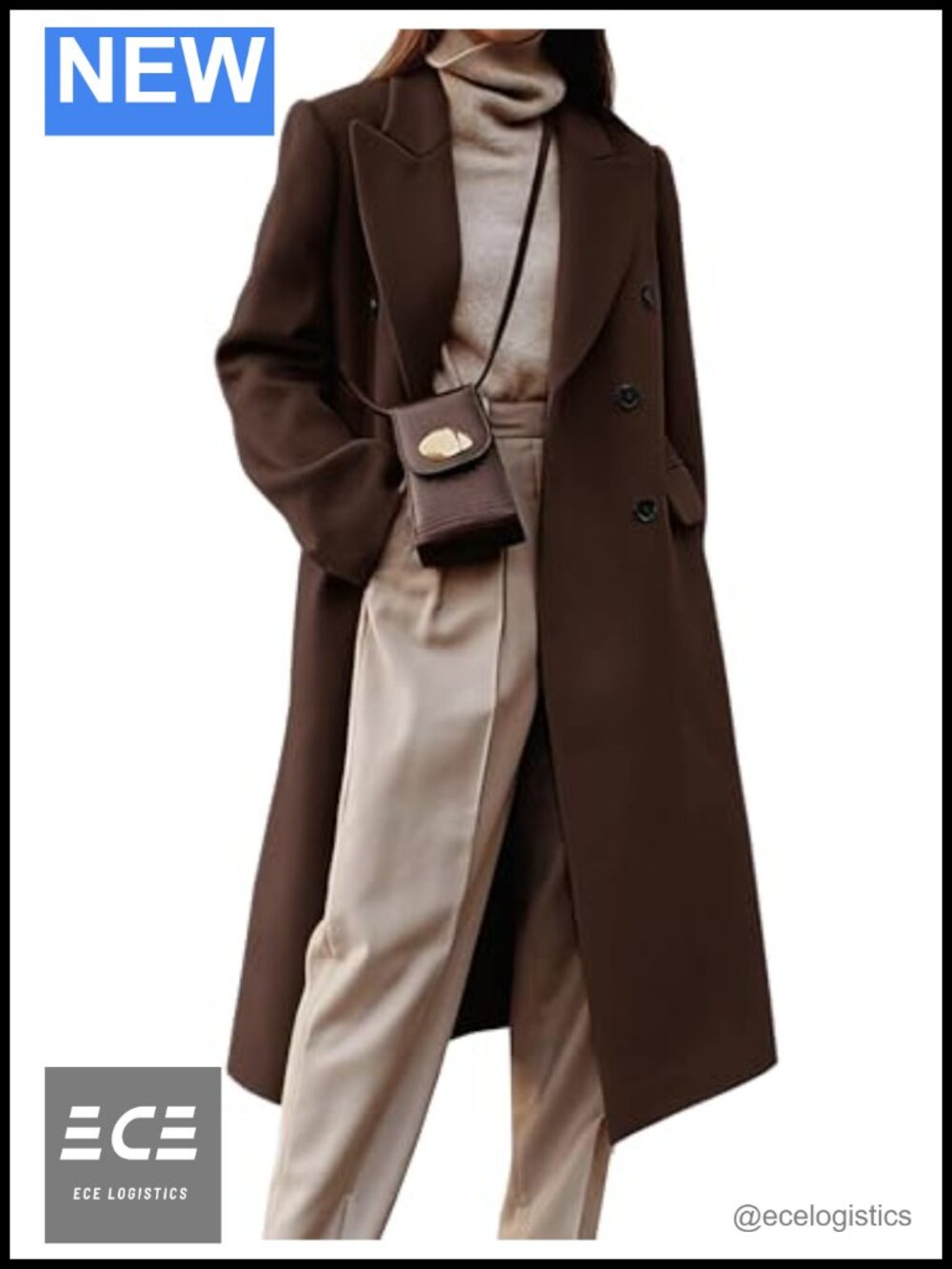 Womens Long Wool Blend Pea Coat Double Breasted Trench Overcoat Fall Winter